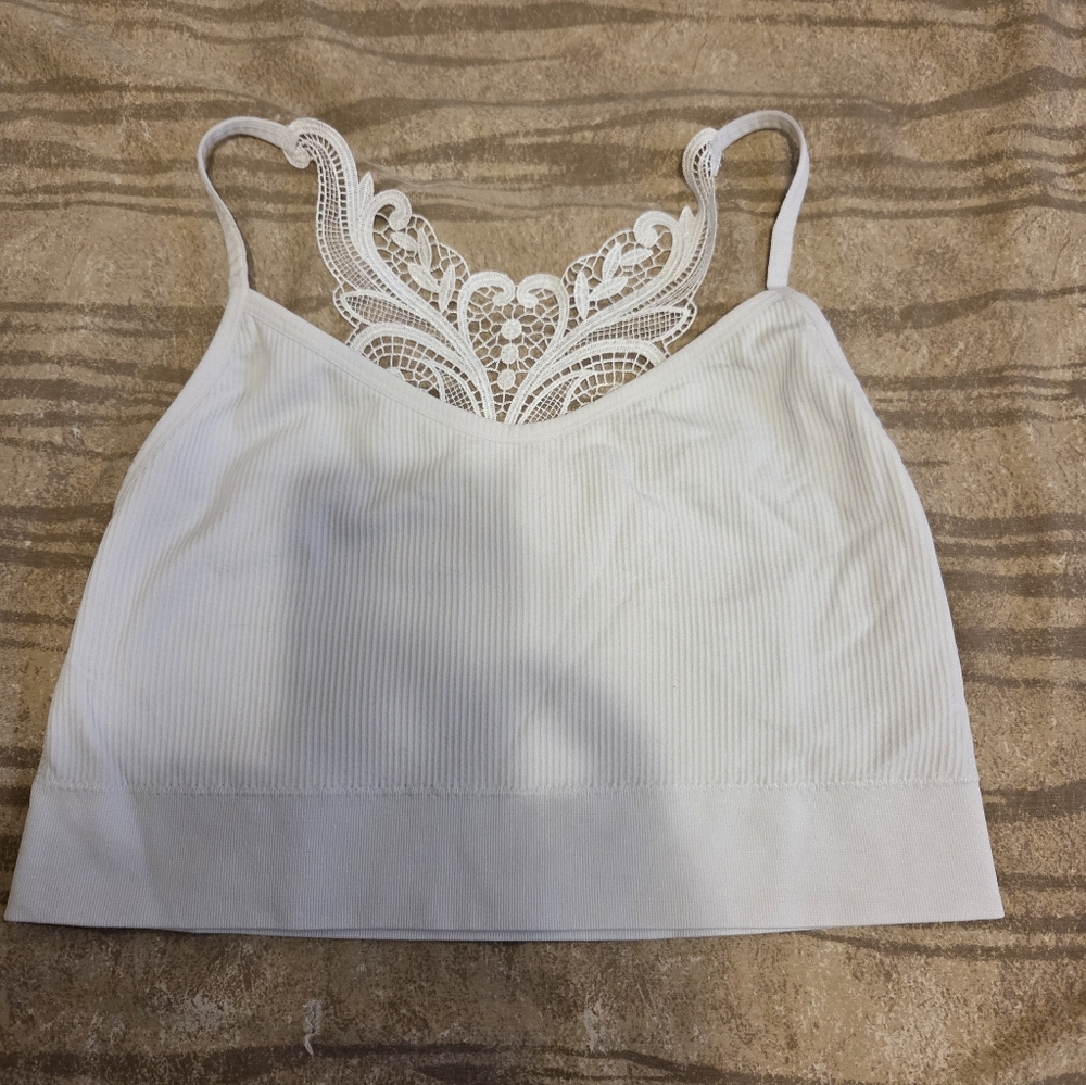 Maurices White Ribbed Bralette with Subtle Lace Trim
